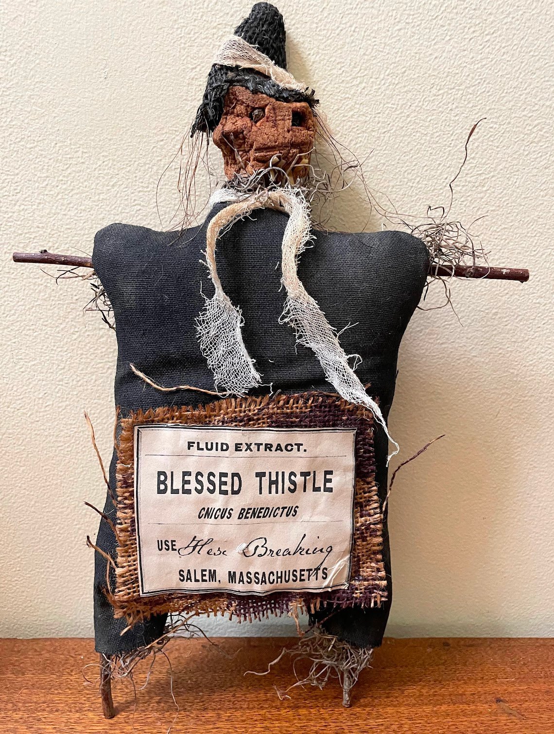 Primitive Fall Halloween Handcrafted Dried Apple Head Tavern Cupboard Witch 12&quot; - The Primitive Pineapple Collection