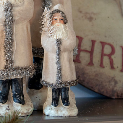 Primitive Christmas 8&quot; Primitive Belsnickle 8&quot; Ivory Velvet Santa Claus - The Primitive Pineapple Collection
