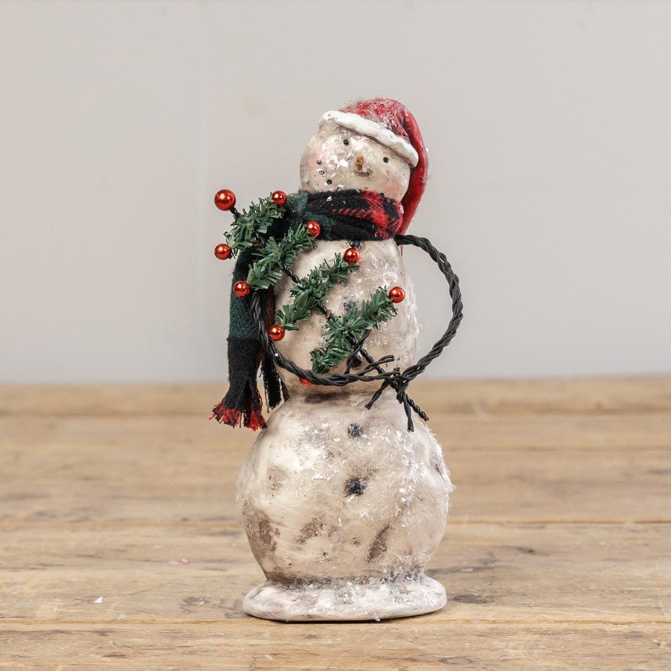 Christmas Ragon House 7.25&quot; Snowman w Primitive Pencil Christmas Tree - The Primitive Pineapple Collection