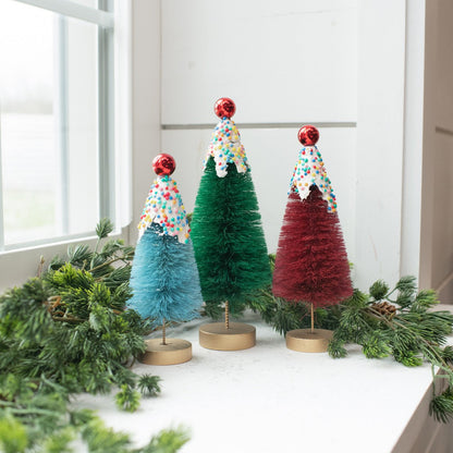 Ragon House Christmas Sprinkle Topped Bottle Brush Trees Set Of 3 - The Primitive Pineapple Collection