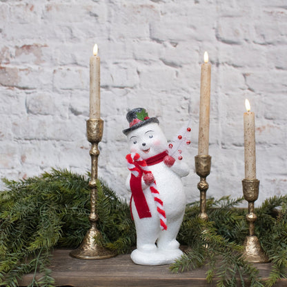 Ragon House Christmas 12&quot; Vintage Snowman w/ Candy Cane Figurine - The Primitive Pineapple Collection