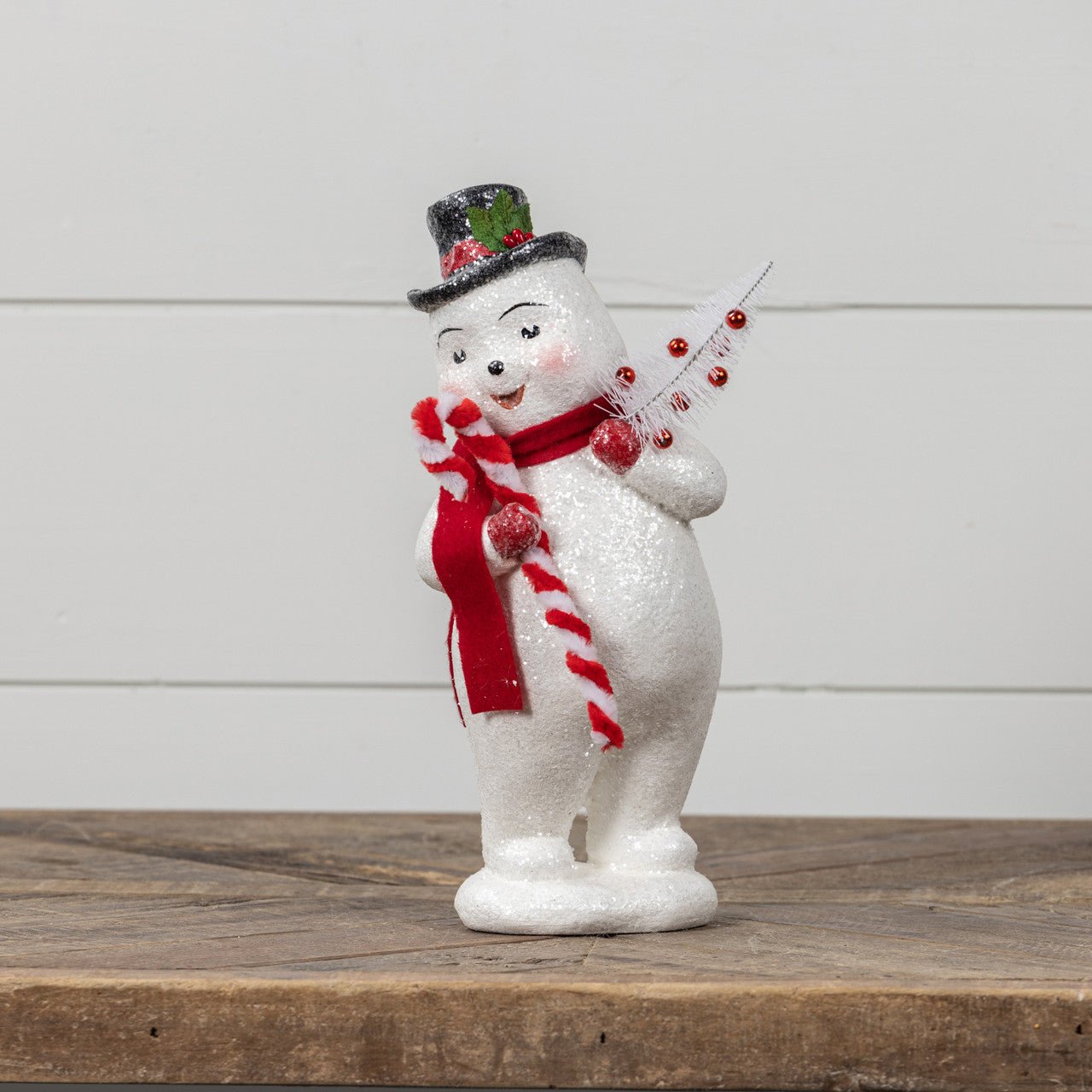 Ragon House Christmas 12&quot; Vintage Snowman w/ Candy Cane Figurine - The Primitive Pineapple Collection