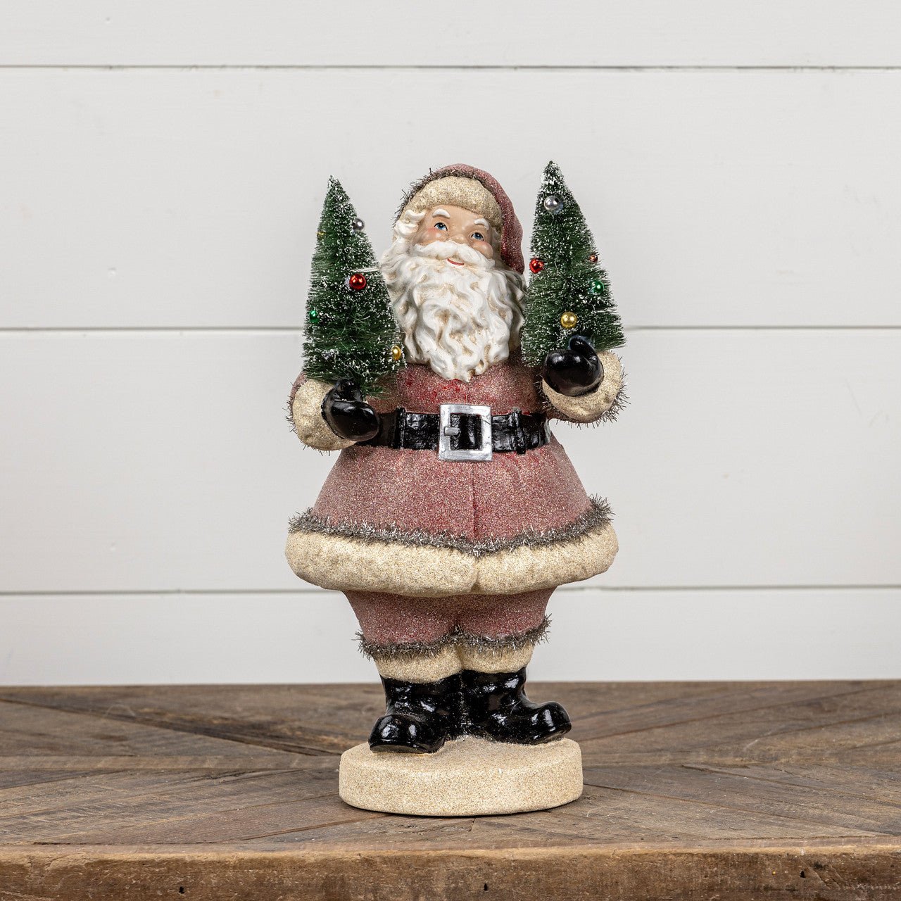 Christmas Ragon House 14” Red Jolly Retro Santa Claus w/ Bottle Brush Tree - The Primitive Pineapple Collection