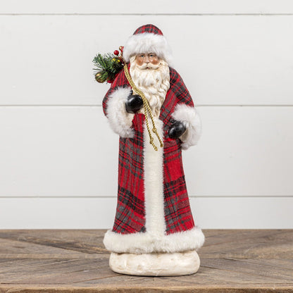 Christmas Ragon House 16” Red Plaid German Style Belsnickle Santa w/ Greens - The Primitive Pineapple Collection