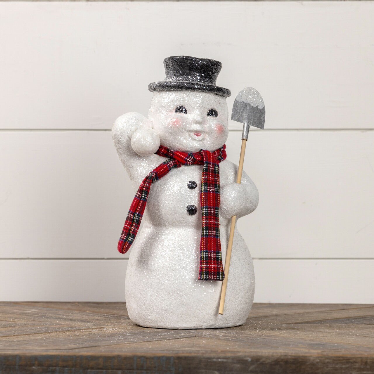 Ragon House 12.75” Vintage Looking Snowman Figurine w/Shovel - The Primitive Pineapple Collection