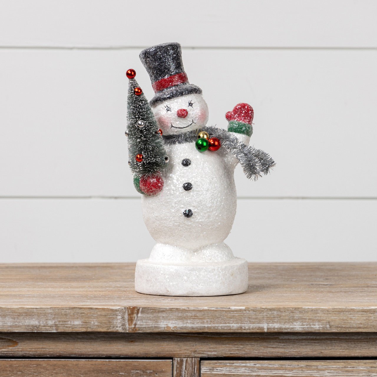 Primitive Ragon House Christmas 9.5&quot; Snowman w/ Tinsel Scarf Figurine - The Primitive Pineapple Collection