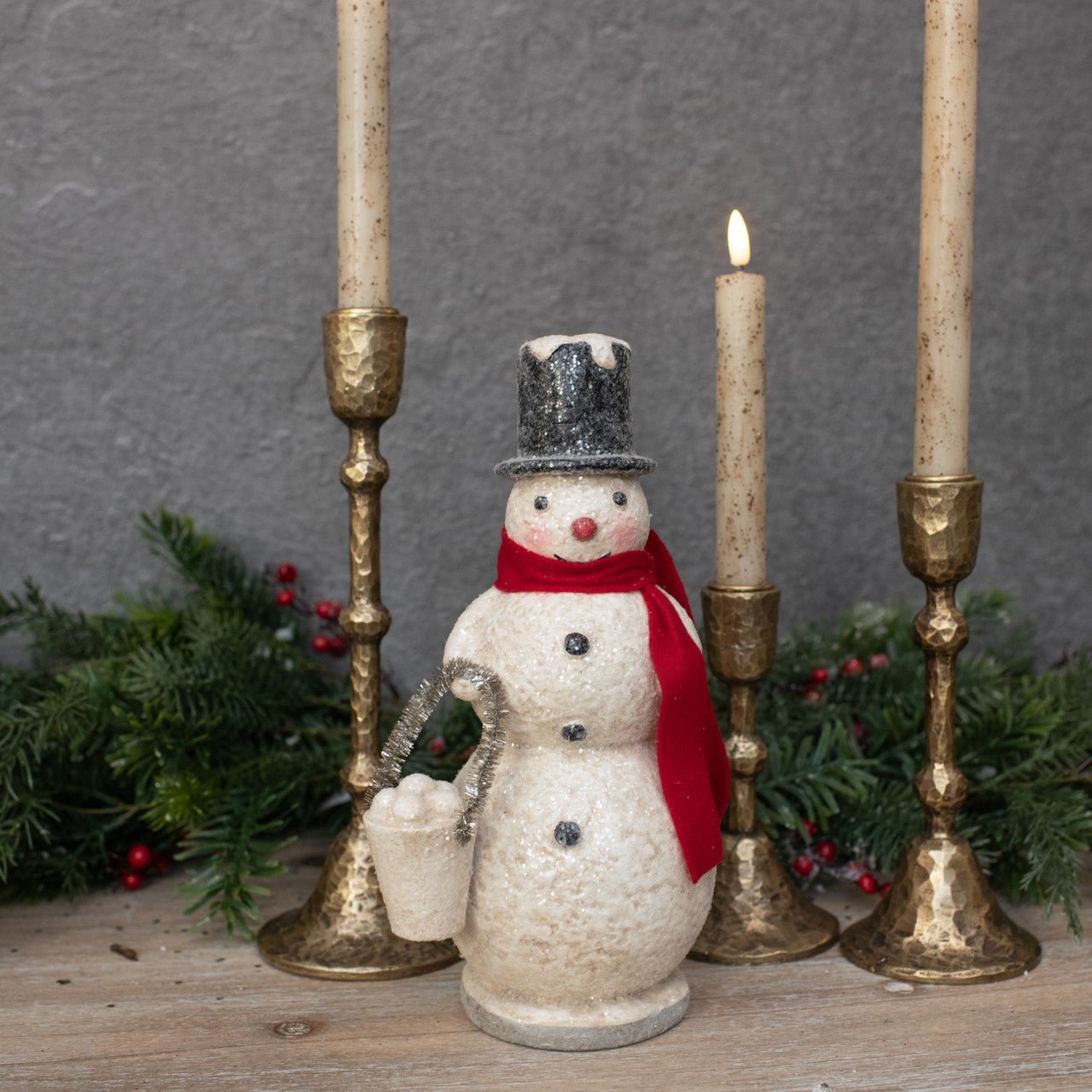 Primitive Ragon House Christmas 10.5&quot; Snowman w/ Bucket of Snowballs - The Primitive Pineapple Collection