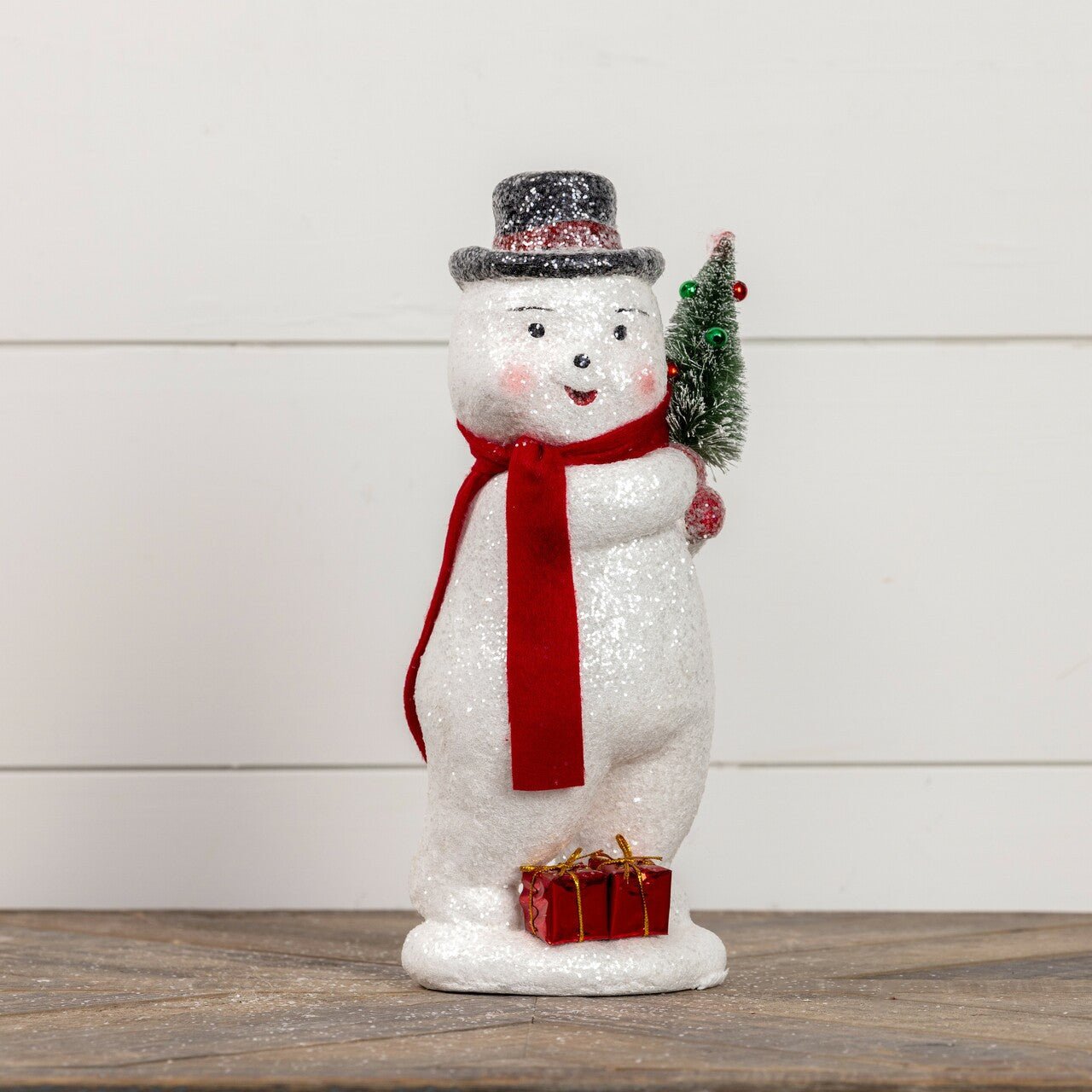 Ragon House Christmas 12” Vintage Snowman w/ Presents /Bottle Brush Tree - The Primitive Pineapple Collection