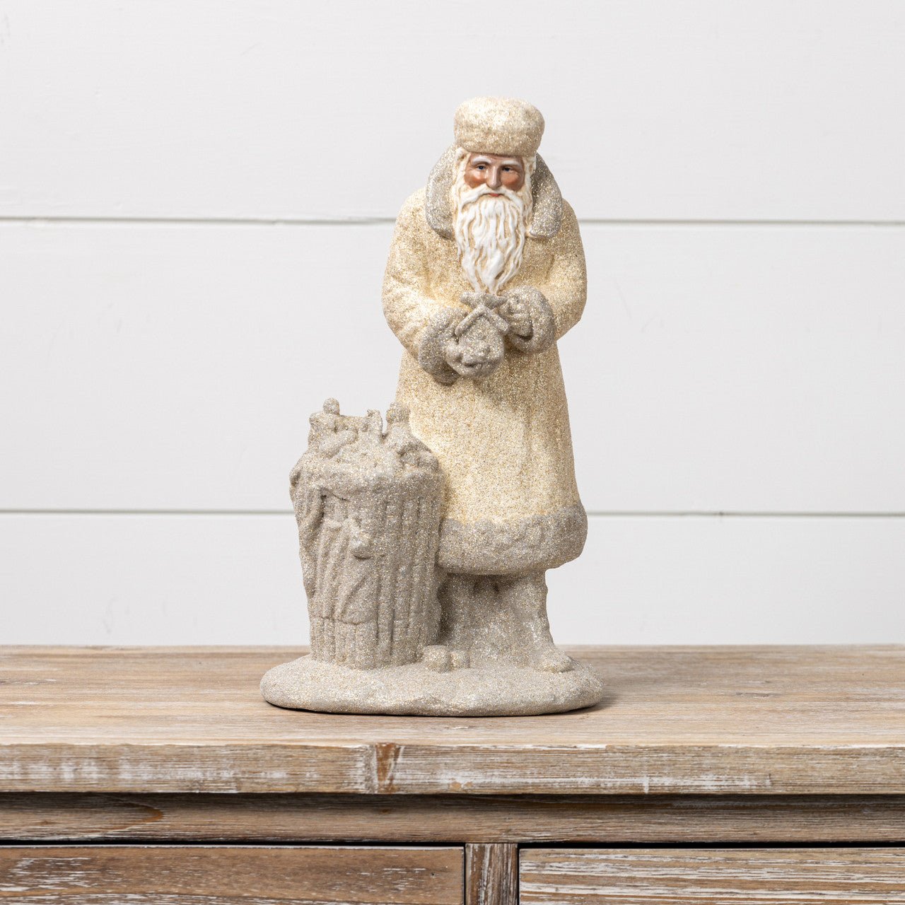 Ragon House Christmas 12” Cream and Gray Santa with Toy Bag Figurine - The Primitive Pineapple Collection