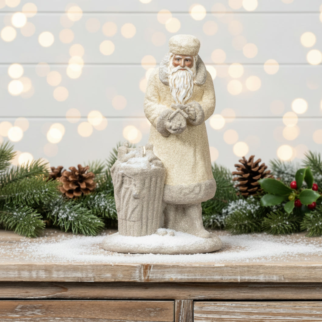 Ragon House Christmas 12” Cream and Gray Santa with Toy Bag Figurine - The Primitive Pineapple Collection