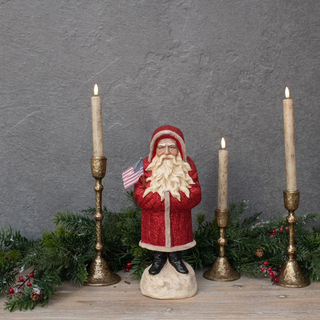 Christmas Ragon House 13.5” Red German Style Belsnickle Santa w/ USA Flag - The Primitive Pineapple Collection