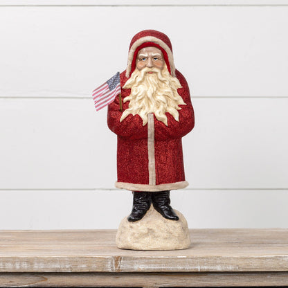 Christmas Ragon House 13.5” Red German Style Belsnickle Santa w/ USA Flag - The Primitive Pineapple Collection