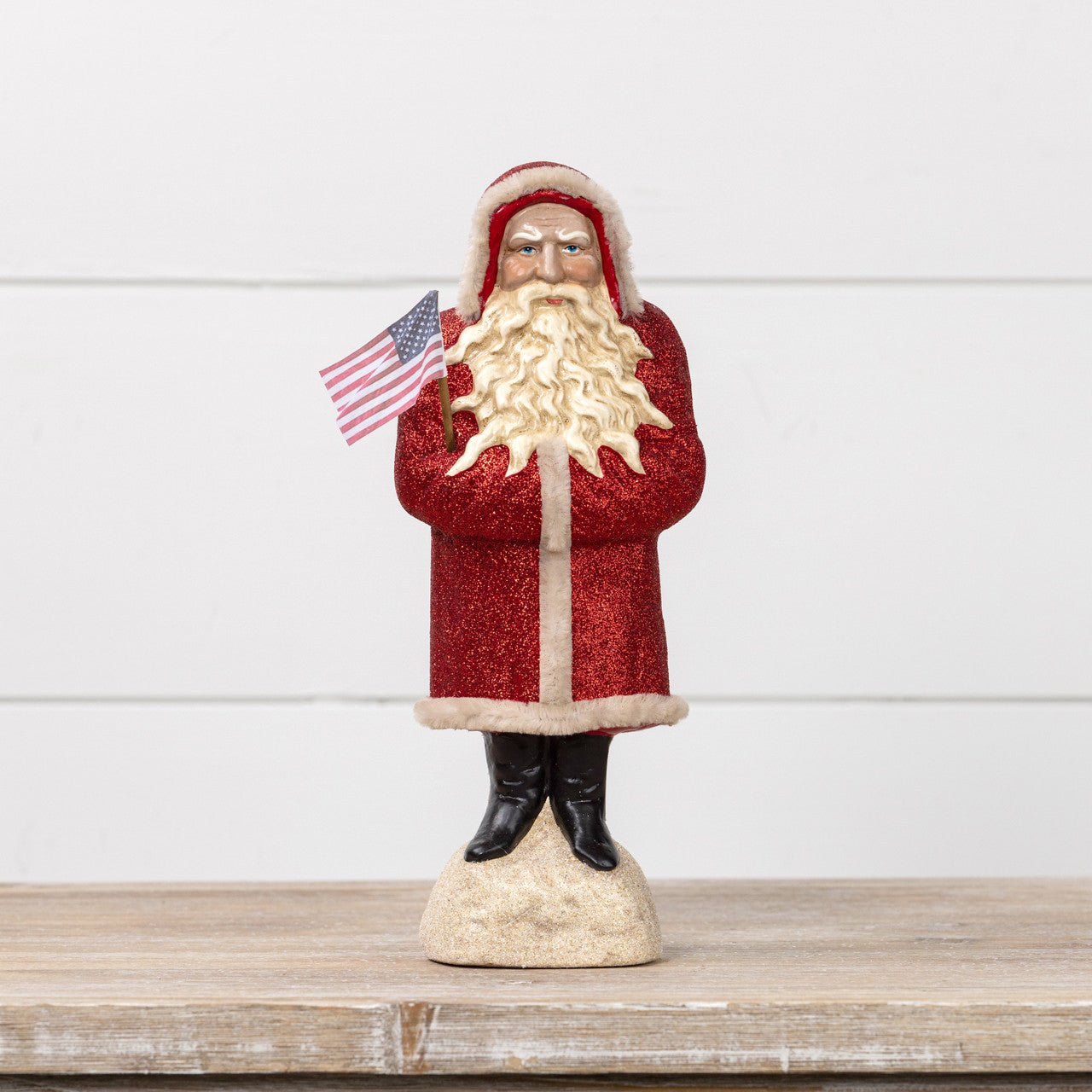 Christmas Ragon House 11” Red German Style Belsnickle Santa w/ USA Flag - The Primitive Pineapple Collection