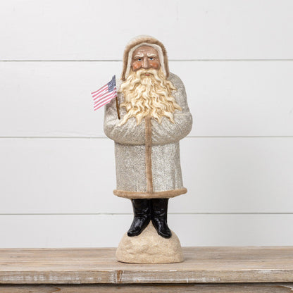 Christmas Ragon House 17” White German Style Belsnickle Santa w/ USA Flag - The Primitive Pineapple Collection