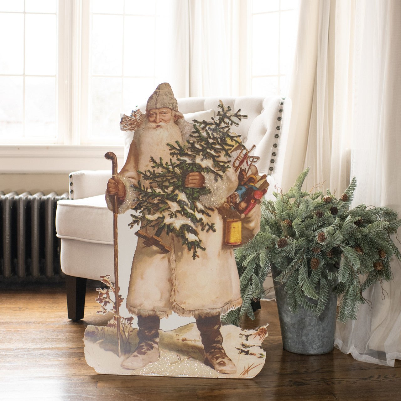 Ragon House Christmas 36&quot; Santa w/ Snowy Tree Dummy Board - The Primitive Pineapple Collection