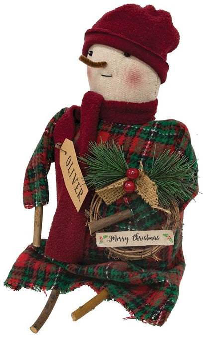 Primitive Country Christmas Plaid Oliver Snowman Doll w/ Grapevine Wreath - The Primitive Pineapple Collection