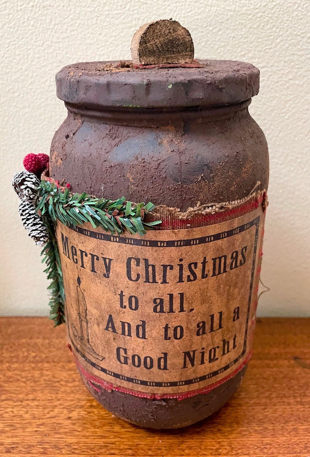 Primitive Colonial Handcrafted And To All A Goodnight Christmas Jar 7&quot; - The Primitive Pineapple Collection
