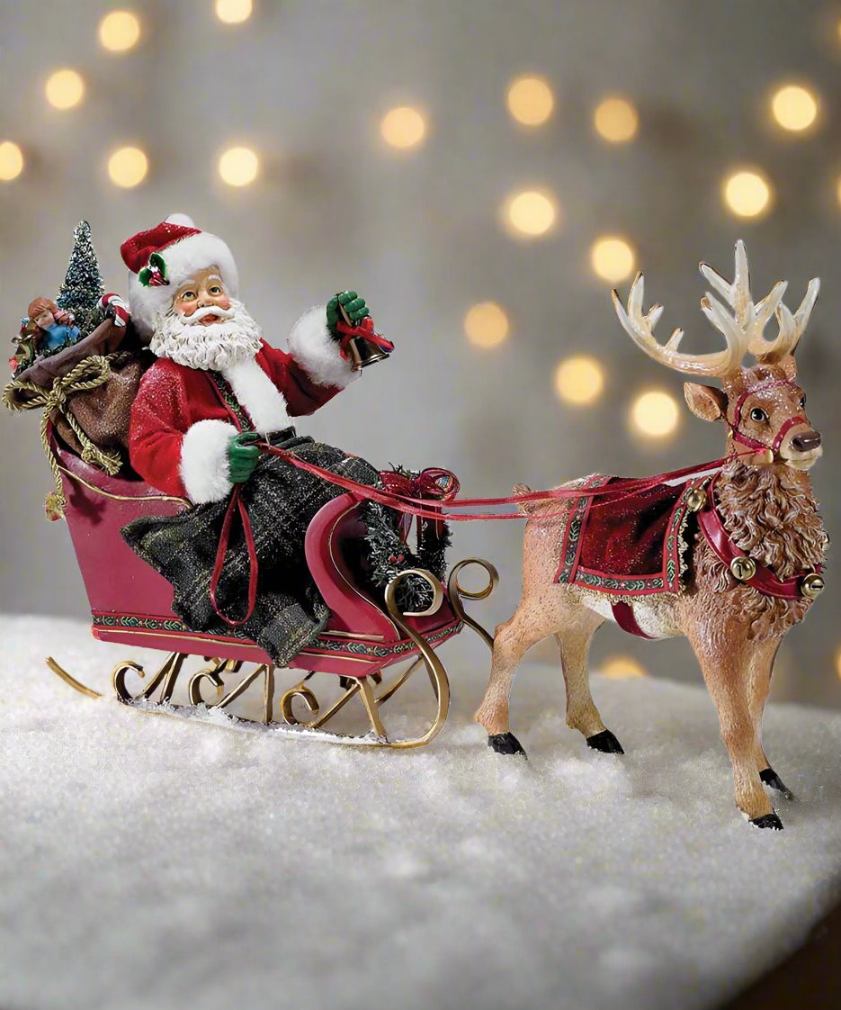 Kurt Adler Christmas Kurt Adler 10-Inch Santa in Sleigh with Deer - The Primitive Pineapple Collection