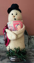 Primitive Handcrafted Christmas 8" Caroling Snowman in Lid w/ Greens Hat and Scarf - The Primitive Pineapple Collection