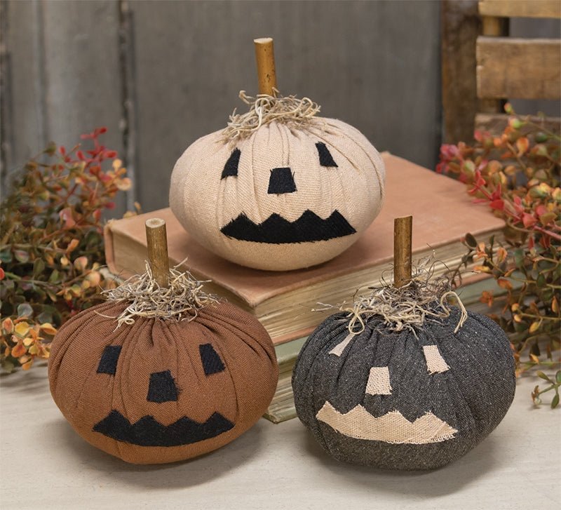 Halloween Fall Primitive Stuffed Mini Primitive Jack O Lanterns 3 pc 5&quot; - The Primitive Pineapple Collection