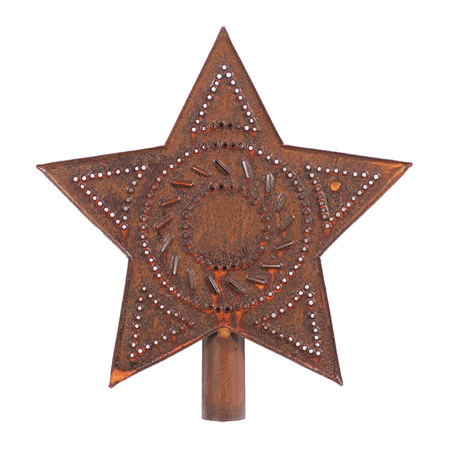 Primitive Country Christmas Punched Rusty Tin Star Tree Topper 8” - The Primitive Pineapple Collection