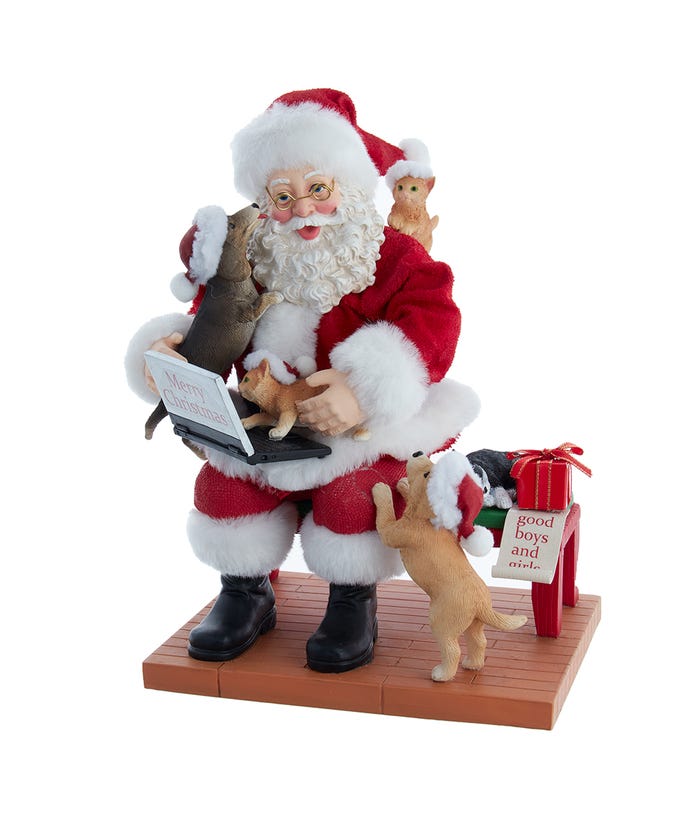 Kurt Adler Christmas 9&quot; Fabriché™ Santa With Laptop and Pets - The Primitive Pineapple Collection