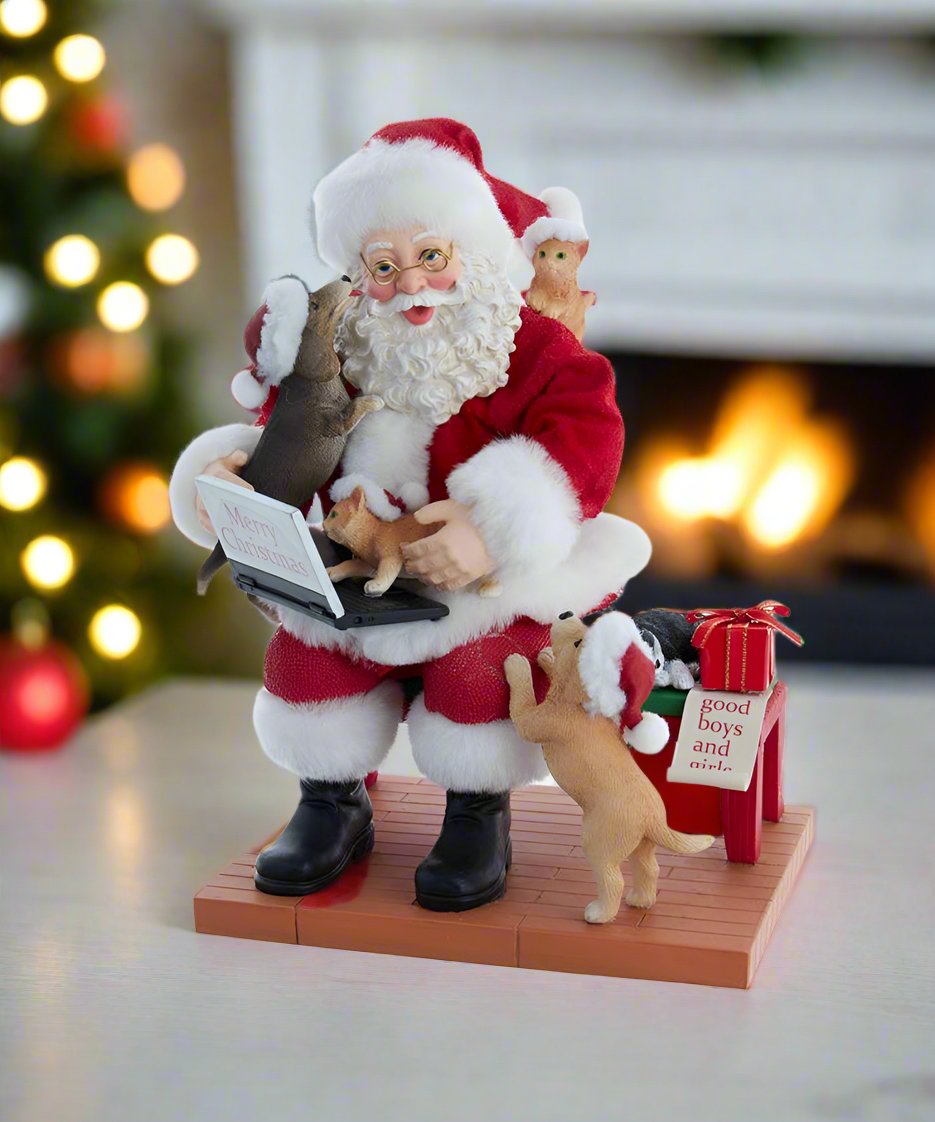 Kurt Adler Christmas 9&quot; Fabriché™ Santa With Laptop and Pets - The Primitive Pineapple Collection