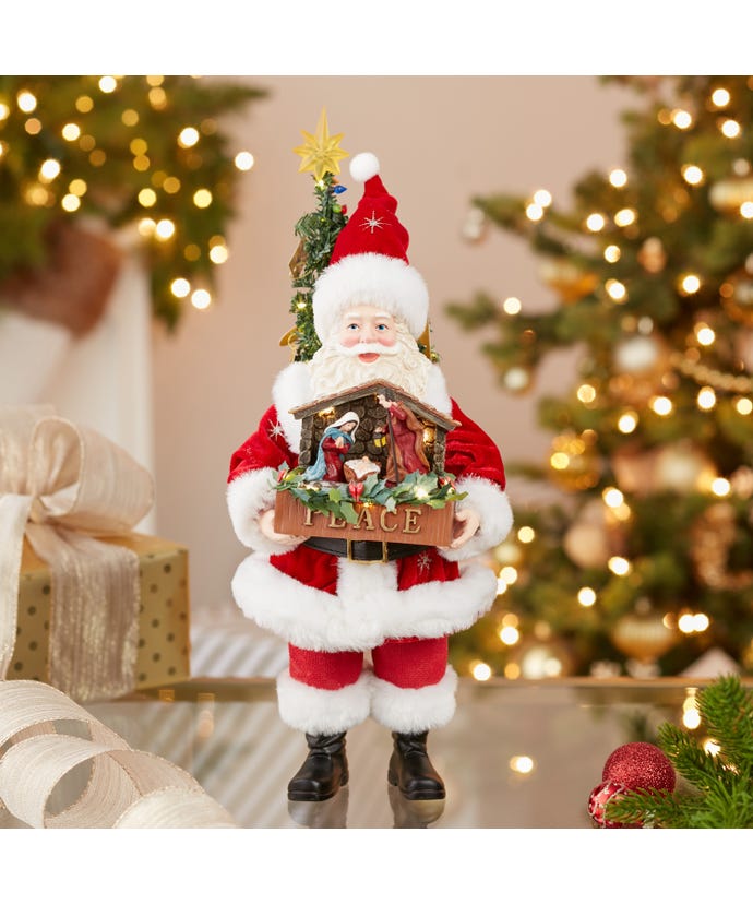 Kurt Adler Christmas 13&quot; Fabriché™ Battery Operated LED Santa w/ Nativity Set - The Primitive Pineapple Collection