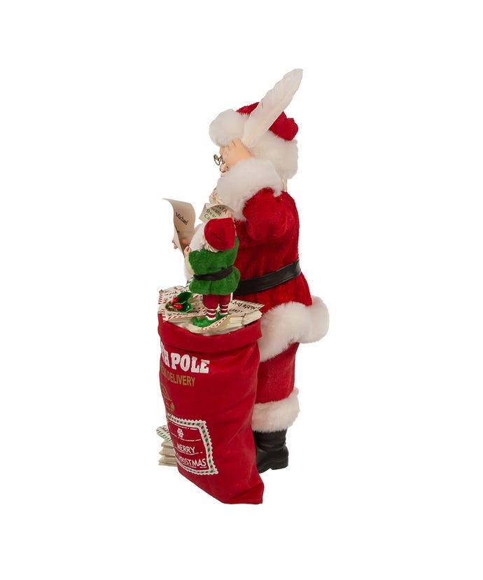 Kurt Adler Christmas 10.5&quot; Fabriché™ Santa with Mail and Elf - The Primitive Pineapple Collection