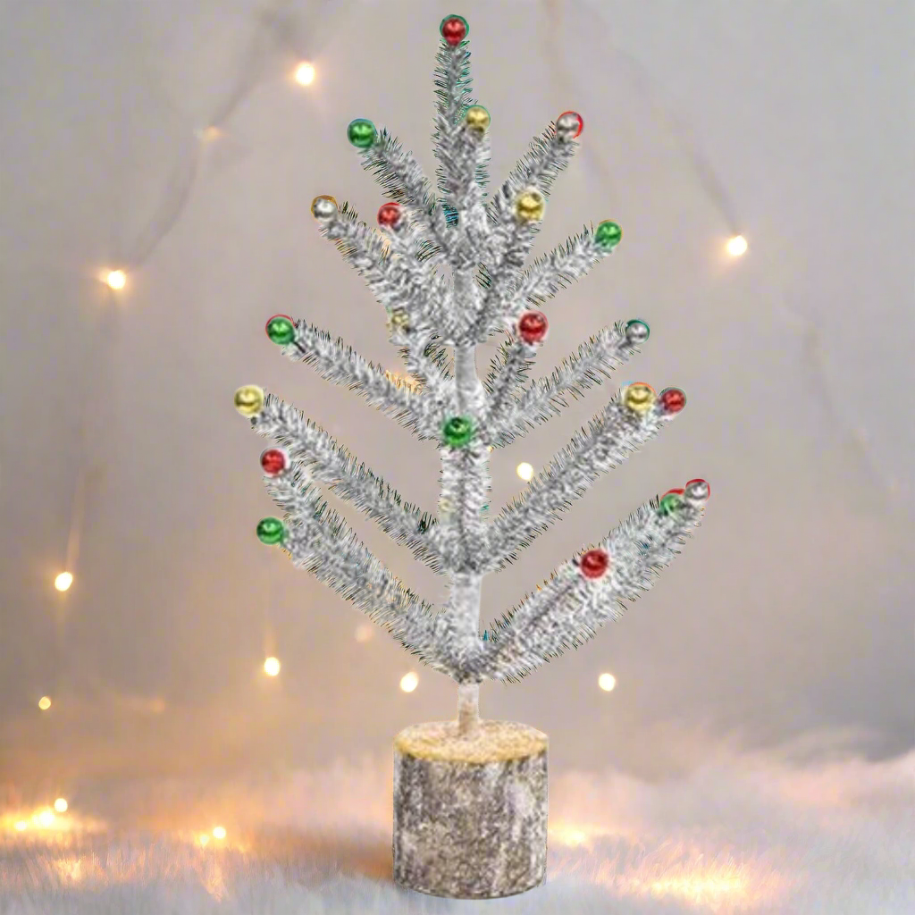 Primitive Christmas Retro Looking Snazzy Silver Tinsel Tree, 12&quot; - The Primitive Pineapple Collection