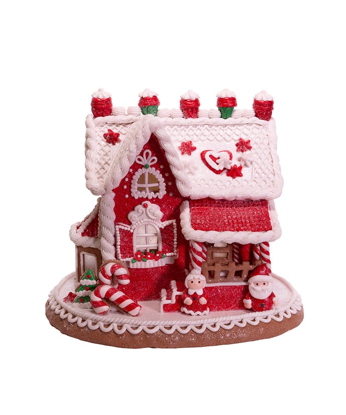 Kurt Adler Christmas 9&quot; Battery LED Santa / Mrs. Claus Gingerbread House - The Primitive Pineapple Collection