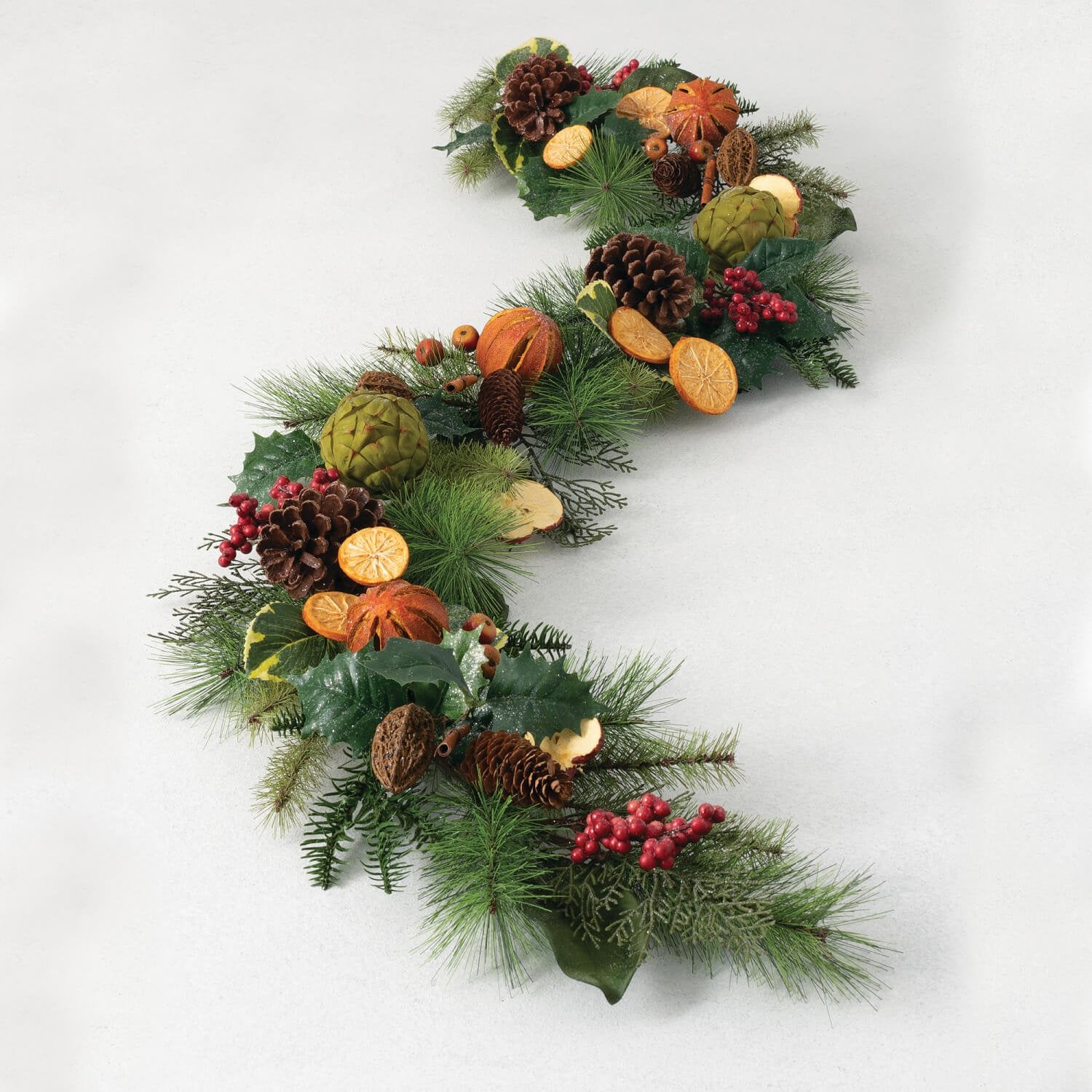 Colonial Christmas 6 ft&quot; Cedar, Pine, Apple and Orange Pomander Garland - The Primitive Pineapple Collection