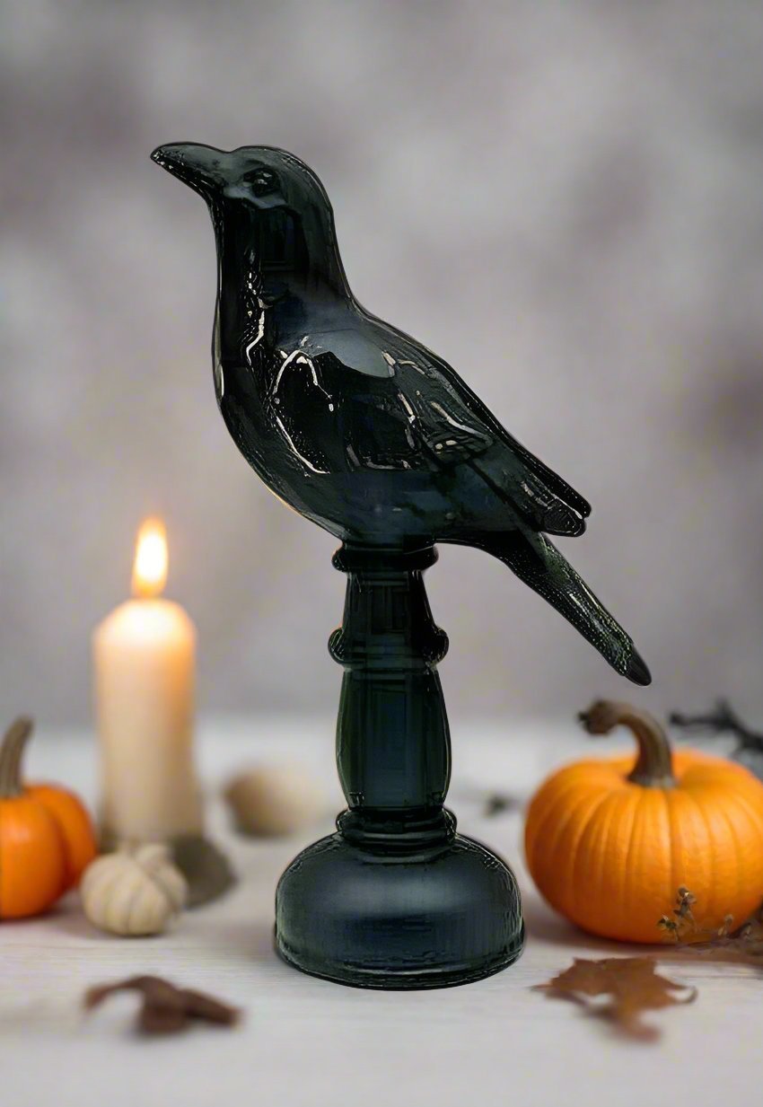 Primitive Fall Autumn Resin 9" Crow on pedestal Folk Art Shelf Sitter - The Primitive Pineapple Collection