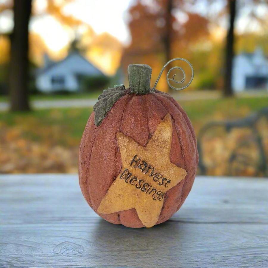 Primitive Halloween Folk Art Pumpkin w/Mustard Yellow Star Harvest Blessings 8&quot; - The Primitive Pineapple Collection