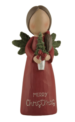 Christmas Blossom Bucket Merry Christmas Angel w/ Holly Wings Figurine - The Primitive Pineapple Collection