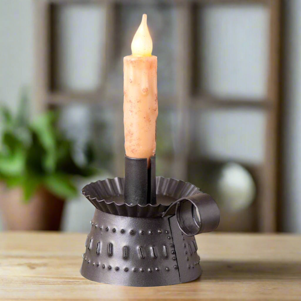 Primitive Colonial Punched Tin Jefferson Taper Candle Holder - The Primitive Pineapple Collection