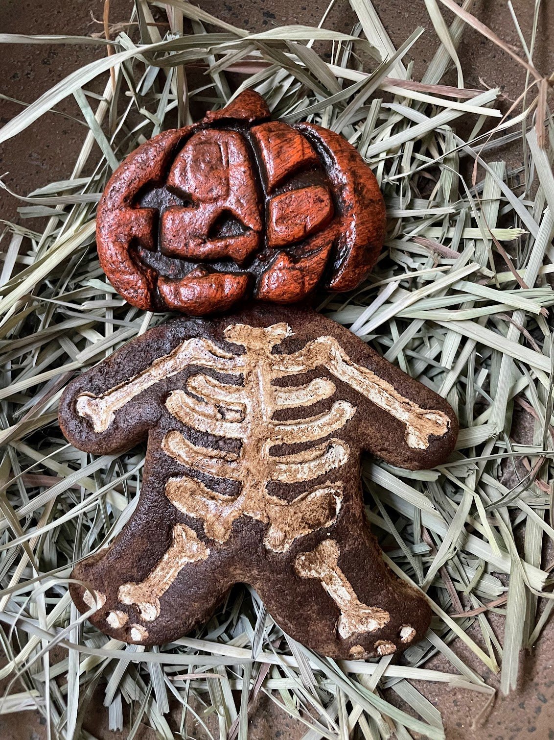 Primitive Faux Halloween Jack O Lantern Skeleton Cookie Bowl Fillers 5&quot; - The Primitive Pineapple Collection