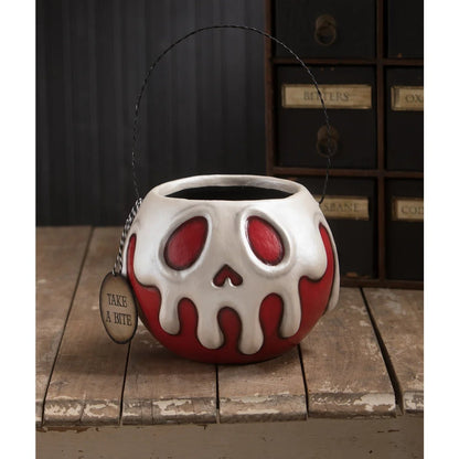 Bethany Lowe Halloween Large 13” LeeAnn Kress Red Apple White Poison Skull Bucket - The Primitive Pineapple Collection