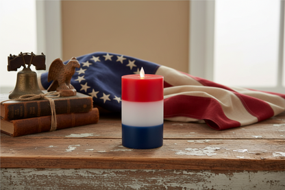 Americana 3.5" x 6" Red White and Blue Flickering Flameless LED Candle timer - The Primitive Pineapple Collection