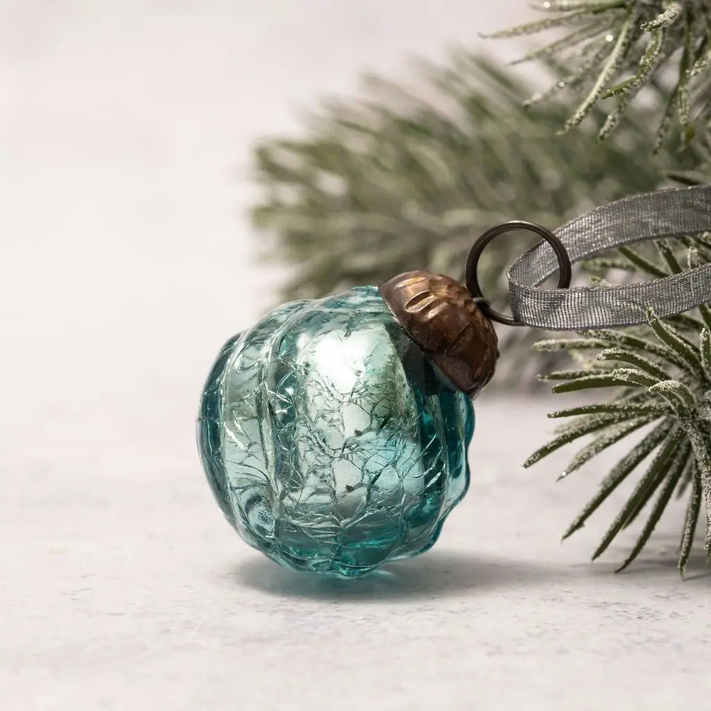 Christmas Handmade 6 pc Small 1&quot; Swirl Glass Ball Ornaments Vintage /Retro Look - The Primitive Pineapple Collection