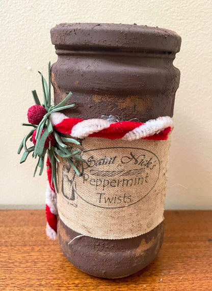 Primitive Colonial Handcrafted Peppermint Twist Christmas Jar 6&quot; - The Primitive Pineapple Collection