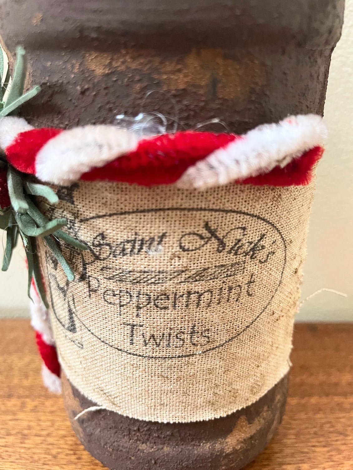 Primitive Colonial Handcrafted Peppermint Twist Christmas Jar 6&quot; - The Primitive Pineapple Collection