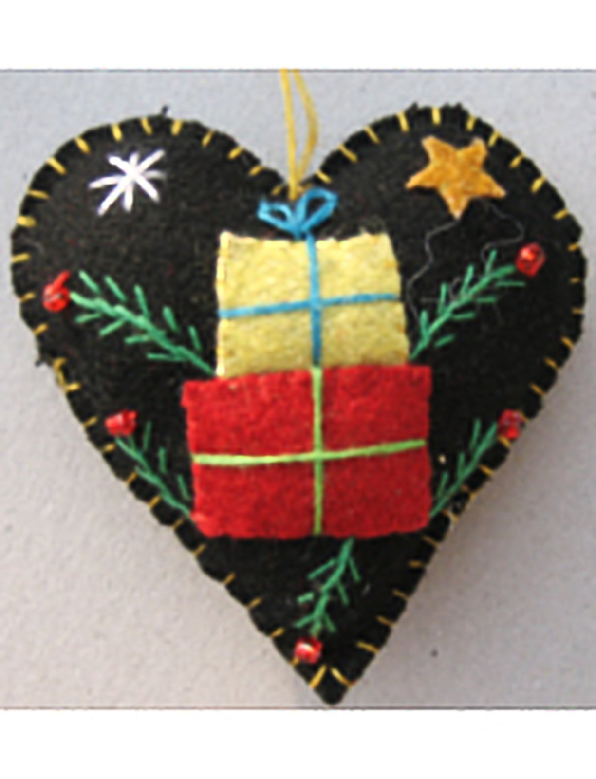 Primitive Handcrafted Christmas Applique w/ Beading Ornament Stocking /Mittens - The Primitive Pineapple Collection