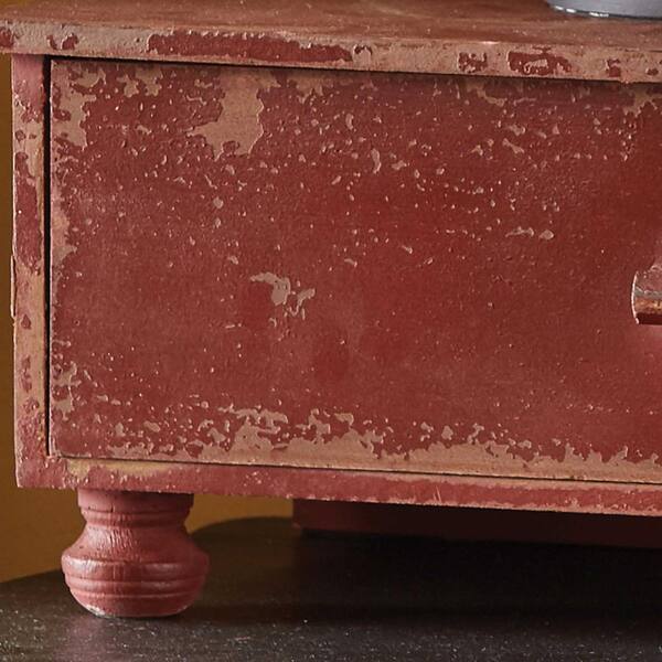 Primitive Aged Red Counter Shelf Vintage Look Farmhouse Rustic Drawers Footed - The Primitive Pineapple Collection