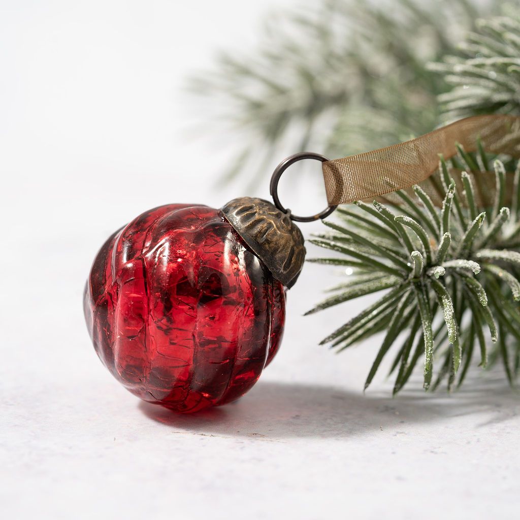 Christmas Handmade 6 pc Small 1&quot; Swirl Glass Ball Ornaments Vintage /Retro Look - The Primitive Pineapple Collection