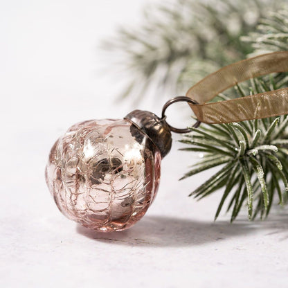 Christmas Handmade 6 pc Small 1" Swirl Glass Ball Ornaments Vintage /Retro Look - The Primitive Pineapple Collection