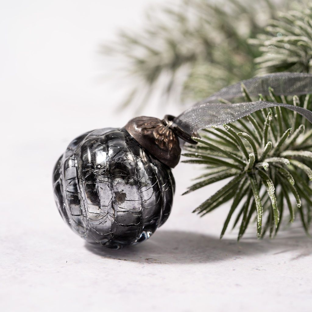 Christmas Handmade 6 pc Small 1&quot; Swirl Glass Ball Ornaments Vintage /Retro Look - The Primitive Pineapple Collection