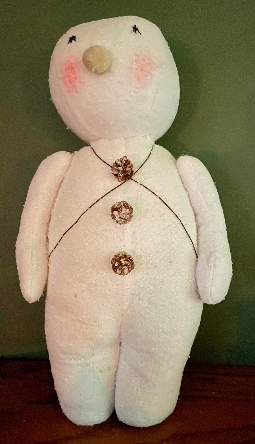 Primitive Christmas Glitter Snowman Doll 13&quot; - The Primitive Pineapple Collection