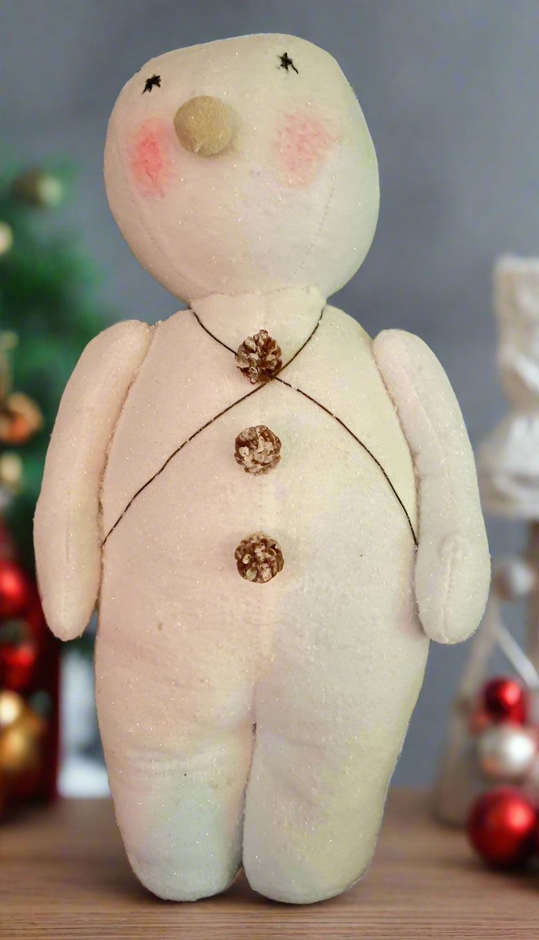 Primitive Christmas Glitter Snowman Doll 13" - The Primitive Pineapple Collection
