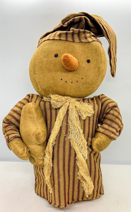 Primitive Christmas Handmade Snowman Stump Doll w/ Gingerbread 14&quot; - The Primitive Pineapple Collection